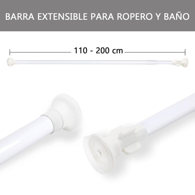 HOME MERCURY - Barra extensible para ropero y cortina de ducha, sin taladros  ni tornillos. (110-200CM BLANCO)