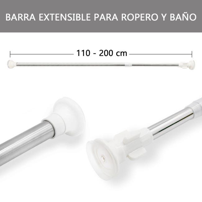 Barra Extensible 110-200cms Cortina De Ducha Acero Cromada