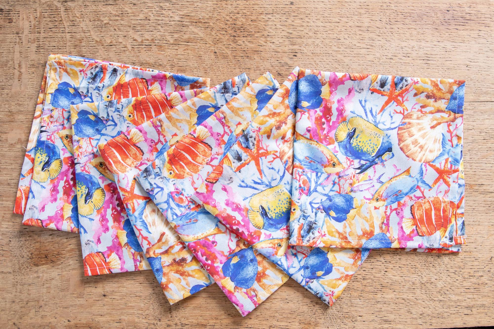 YYZZH Lot De 6 Serviettes De Table Lavables En Polyester Pour Table à Manger, Fête De Mariage, Vacances D'automne – Motif Floral D'hibiscus Tropical, Fleurs Hawaïennes, Feuilles De Palmier, Bleu