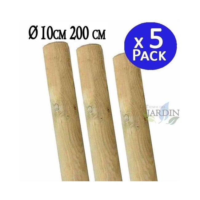 Pack 5 x Poste Tutor de madera sin punta 200 cm, diámetro 8 cm | Leroy  Merlin
