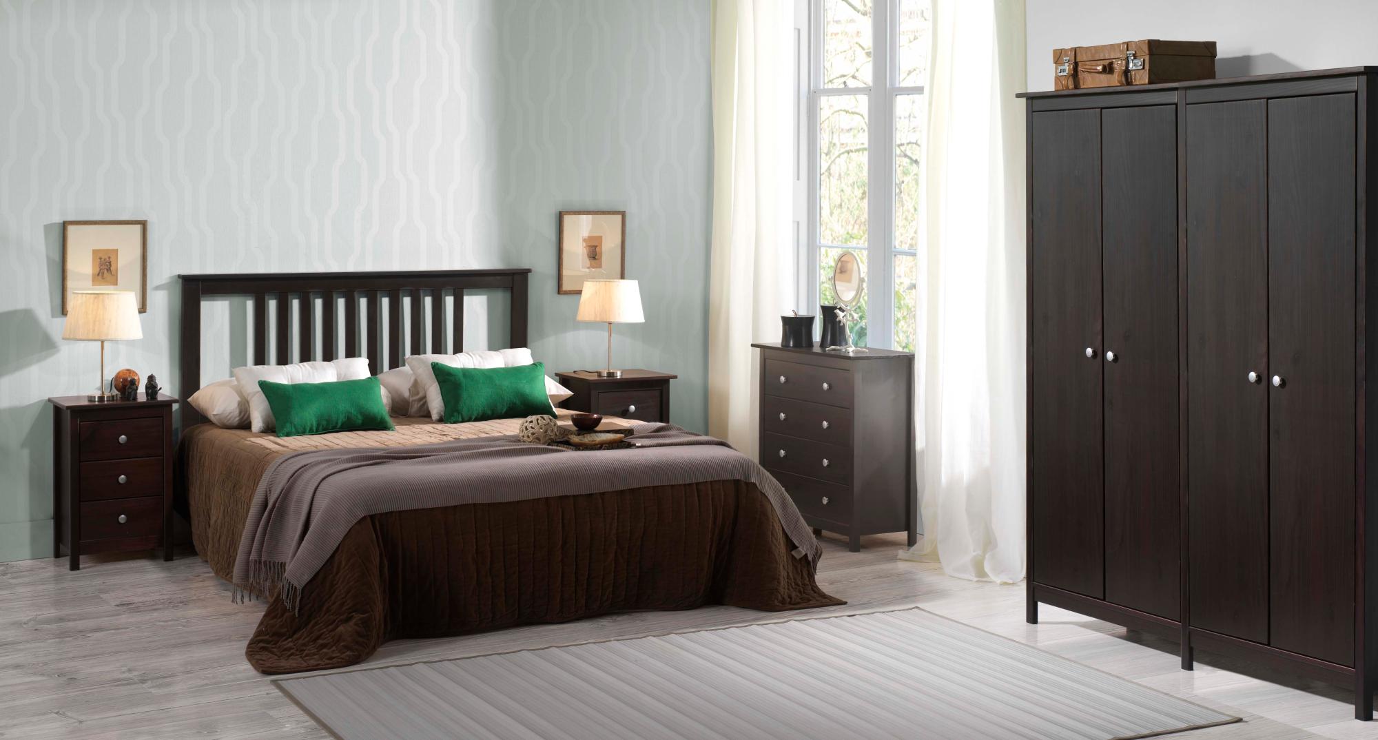 Chevet table de nuitt avec trois tiroirs , pin massif , couleur wengue, mesure 63x43x35 cm (hauteur-largeur-profondeur) - 3