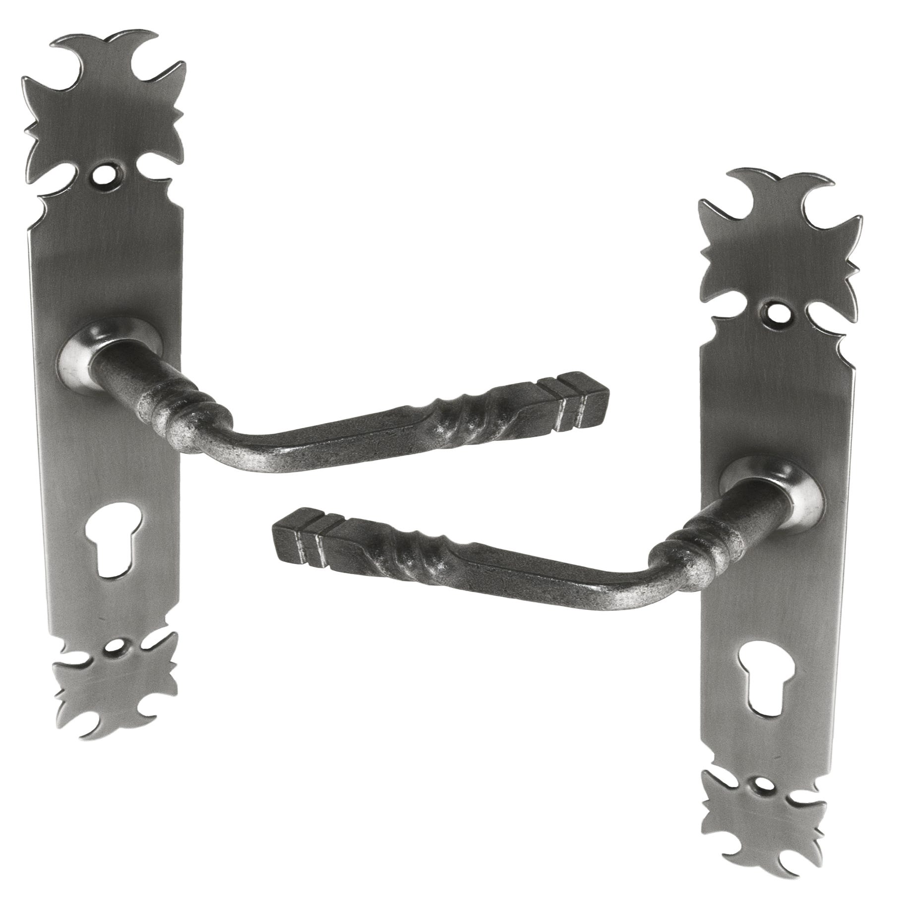 Poignées de porte en fer faites à la main avec plaques de clé assorties