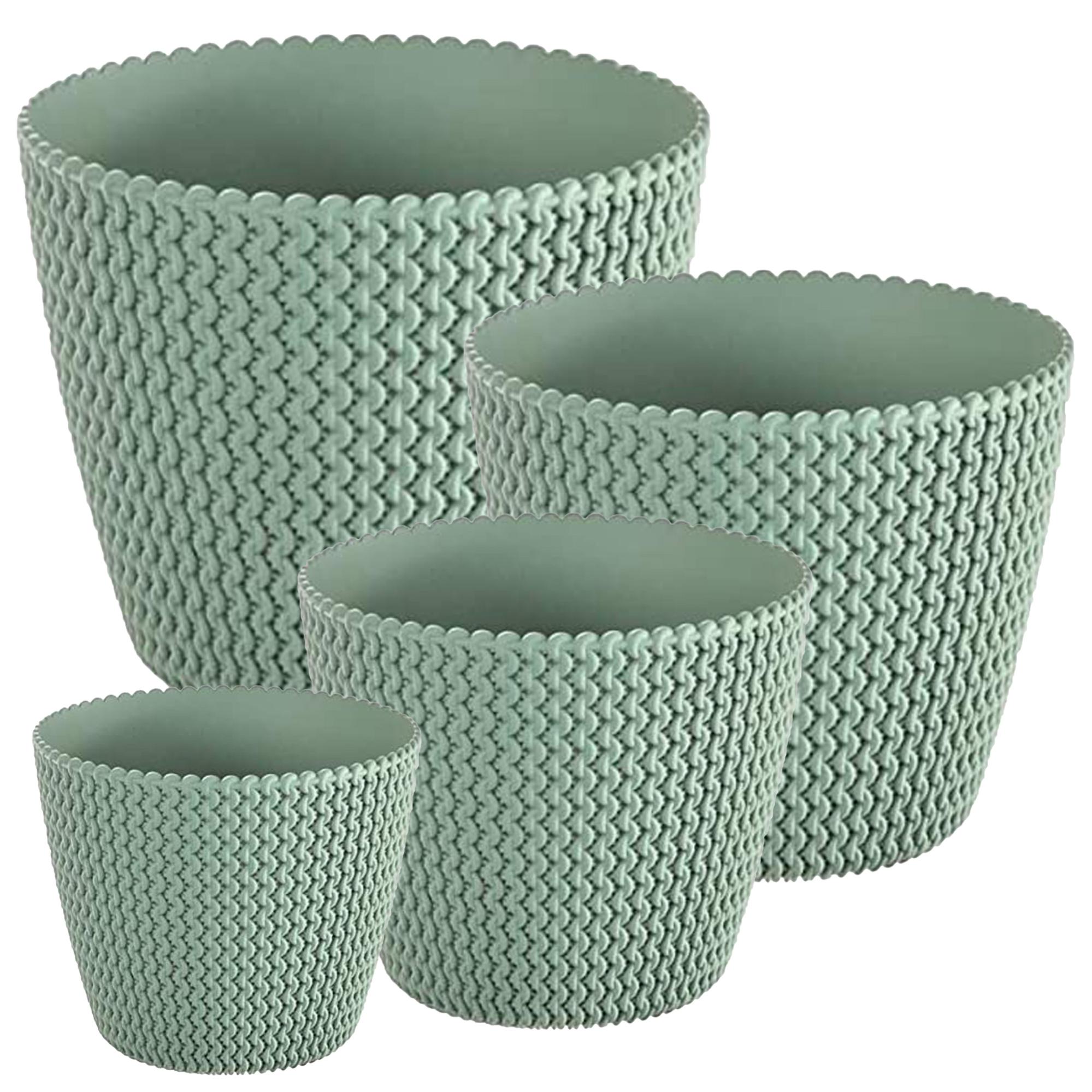 Set of 4 Prosperplast Splofy 5L round plastic flower pots in mocha color, 21.8 x 18.4 cm + FREE set of 6 garden tools