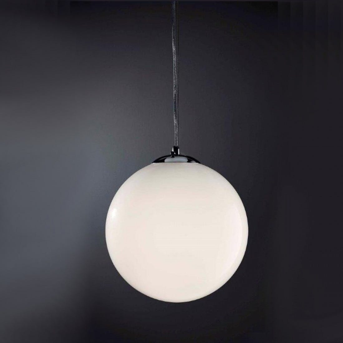 Sospensione illuminando sfera sp m 30cm e27 led lampadario moderno vetro  bianco latte lucido interno