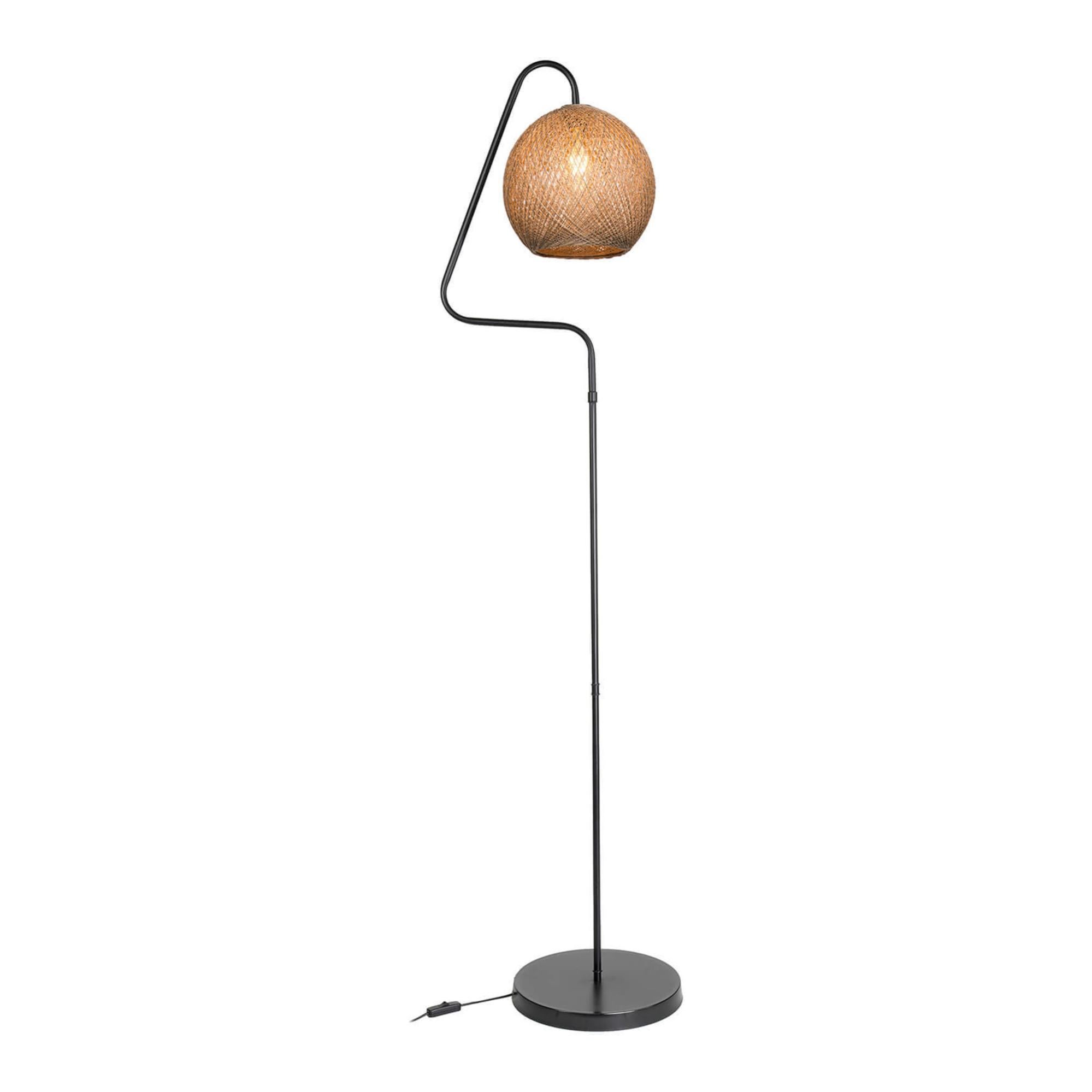 Lampada da terra rustica nera con paralume in rattan - Kata