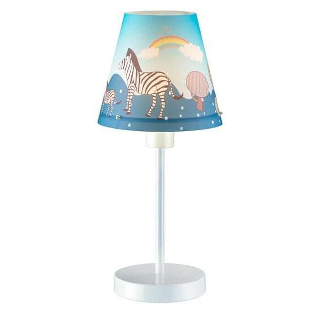 Lampe de table enfant Noah 1xE14 bleu et blanc avec des motifs