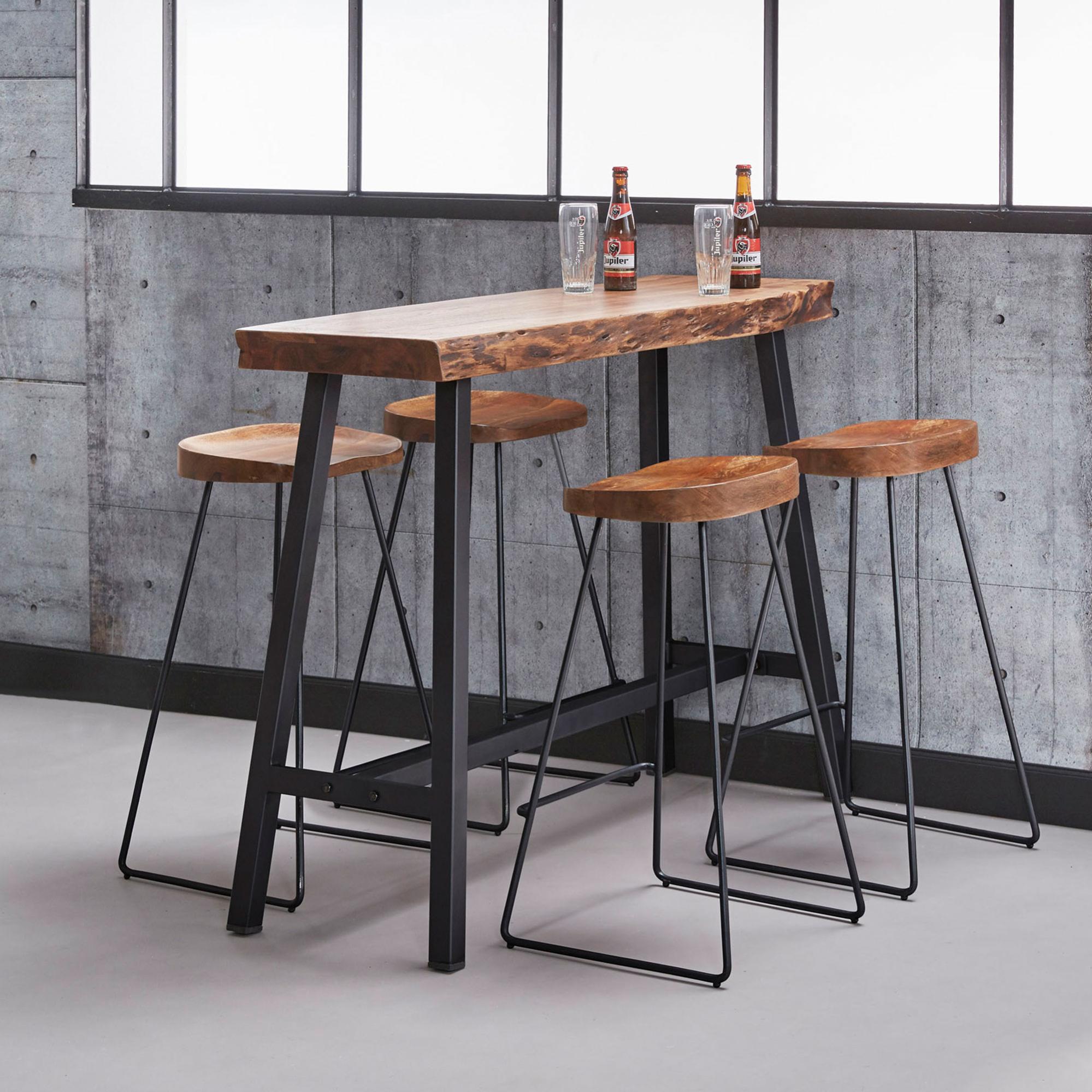 Table de bar rectangulaire en bois massif 110 cm - Petite table de bar avec 3 étagères réglables Table de bar rectangulaire en bois massif 110 cm - Petite table de bar avec 3 étagères réglables