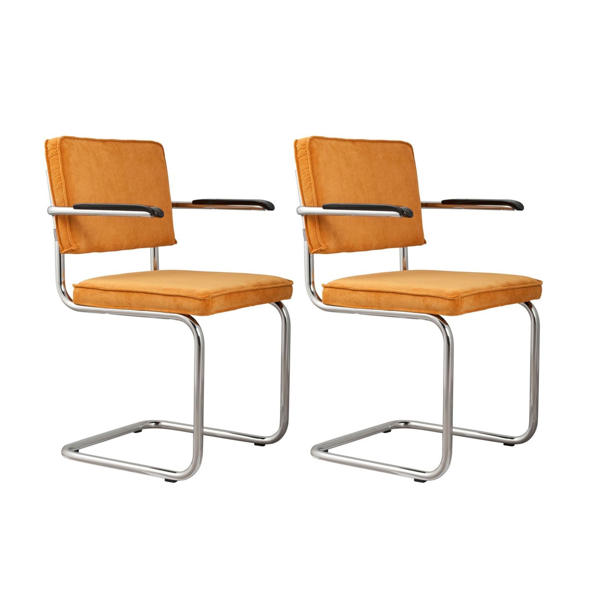 Lot de 2 chaises avec accoudoirs en tissu jaune - RIDGE | Leroy Merlin