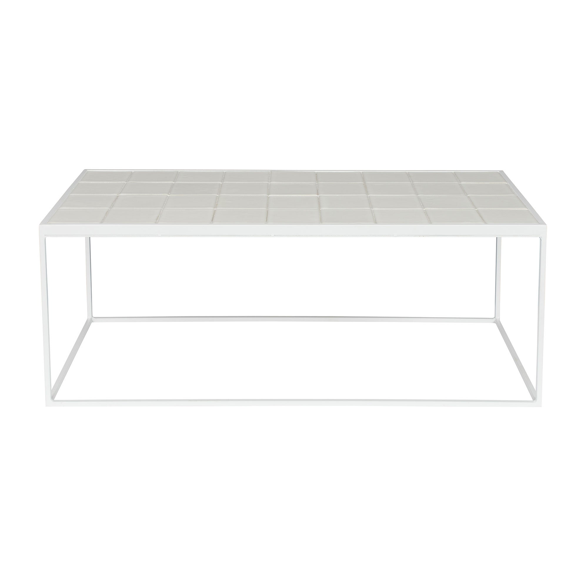 Table Basse 93x43x36 Cm Avec Plateau En Carreaux De Céramique Blanche