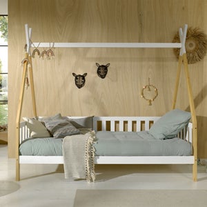Lit pour enfant avec barrière anti-chute tiroirs et sommier en bois de pin  blanc 90 x 200 cm 03_0005437