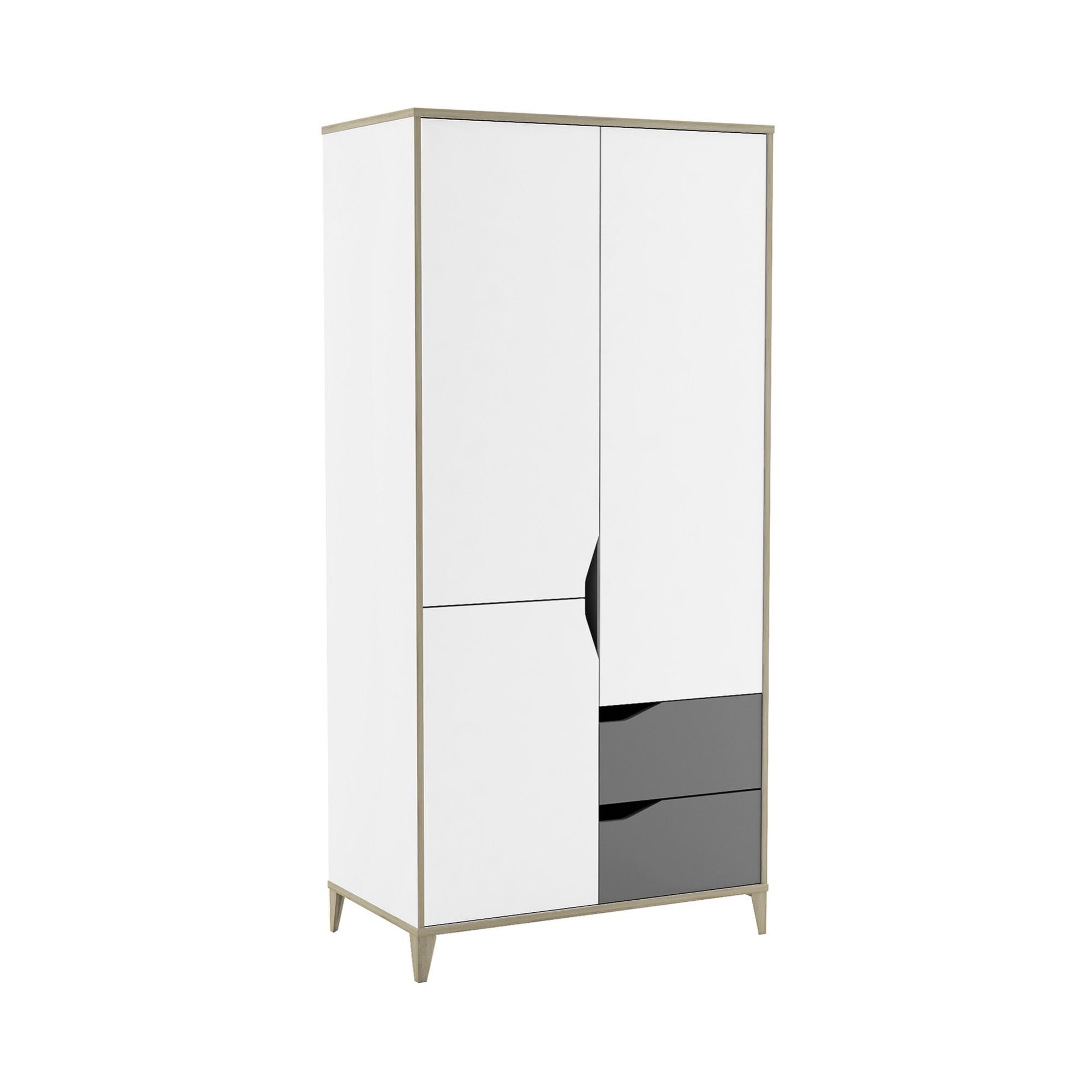 Armoire De Rangement BDW 2 Portes 4 Étagères 2 Tiroirs - Placard Chambre 180x90x51cm Gris