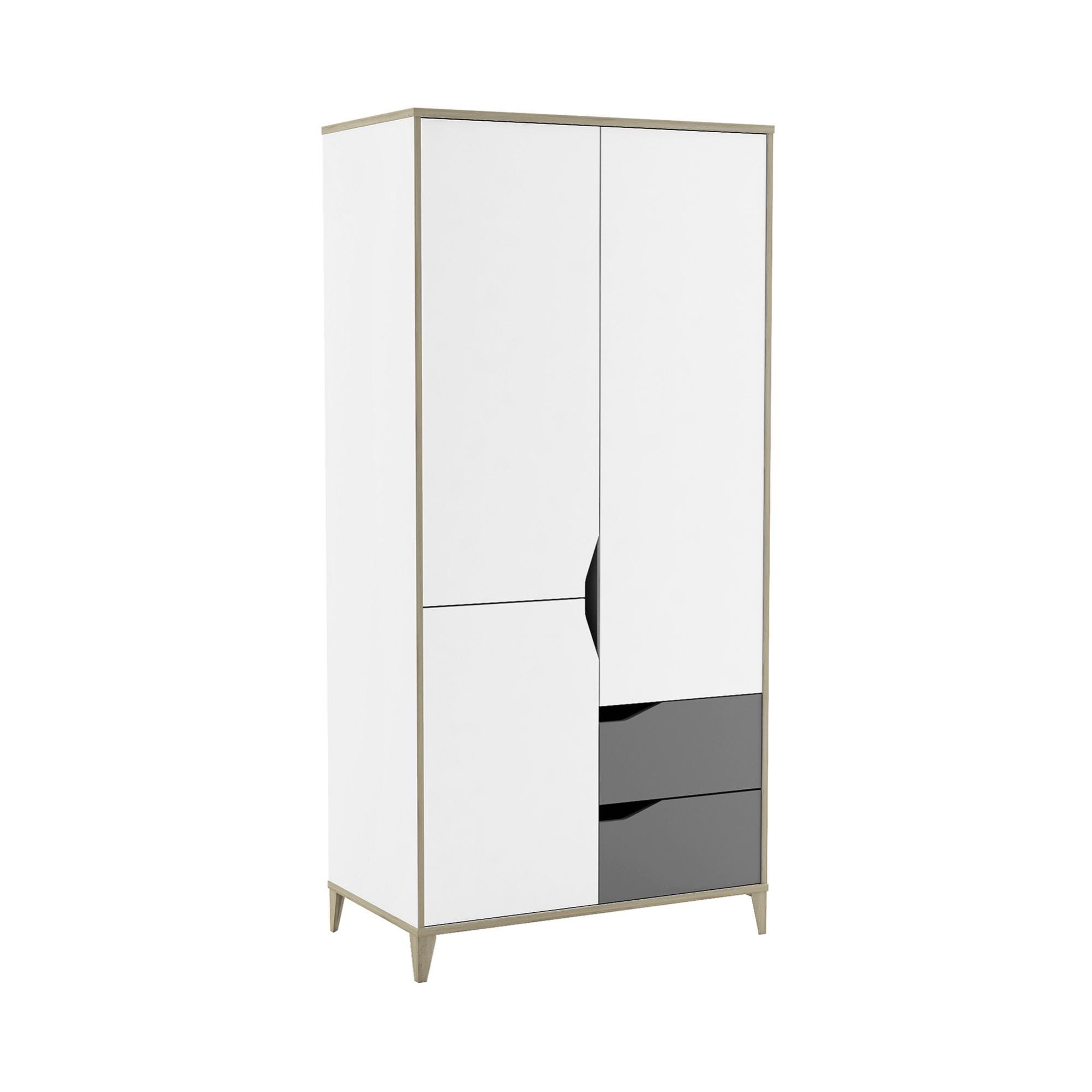 Armoire De Rangement BDW 2 Portes 4 Étagères 2 Tiroirs - Placard Chambre 180x90x51cm Gris
