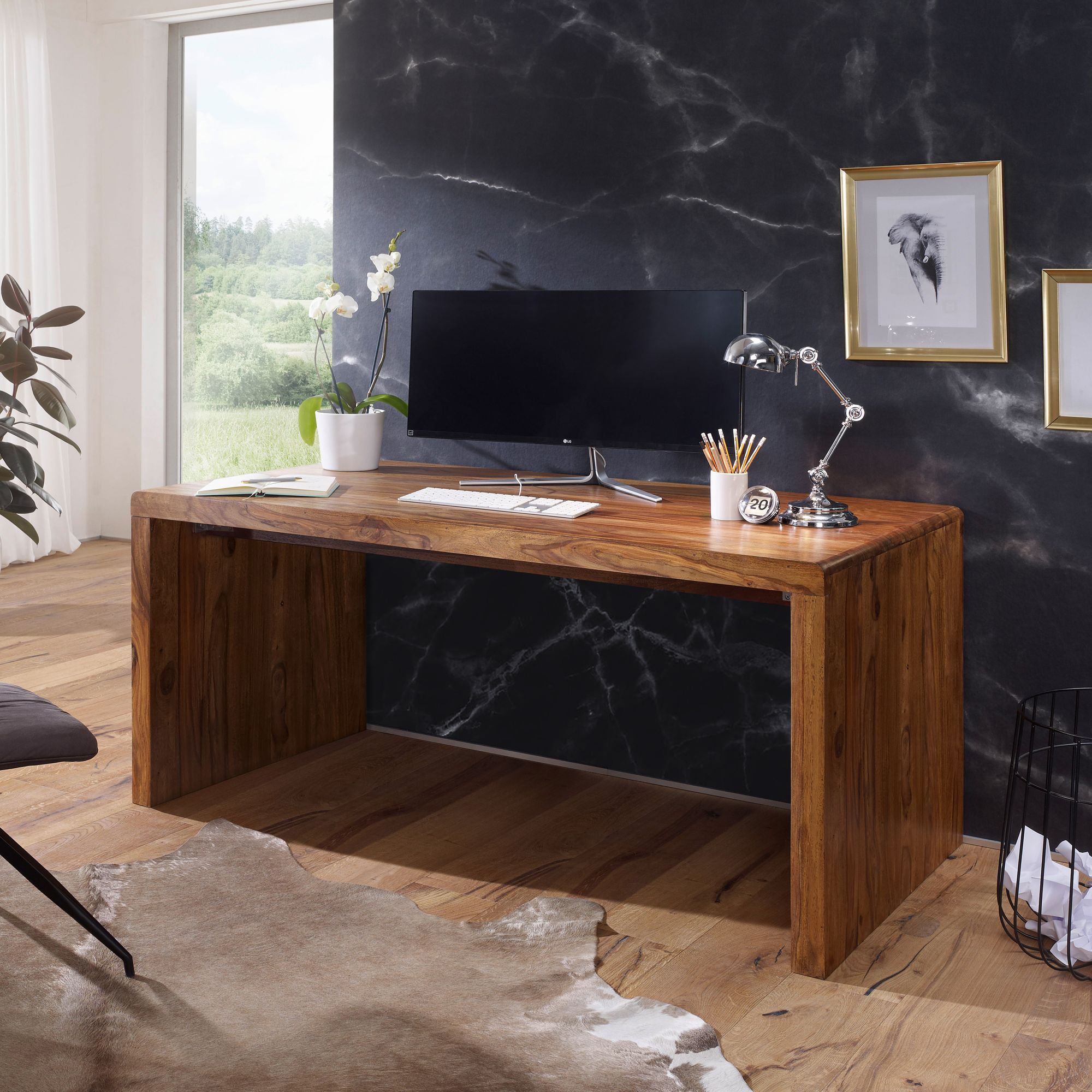 Bureau en chêne massif avec tiroir, bureau en bois massif, bureau  industriel pour bureau à domicile, grand bureau, 140x60 cm -  France