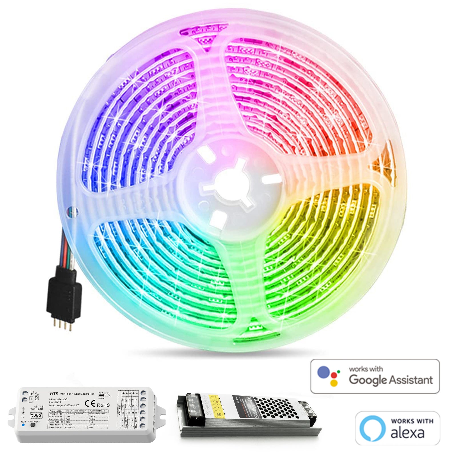 Ruban LED 20m, Bande 5050 RGB WiFi Multicolore, Contrôlé par APP