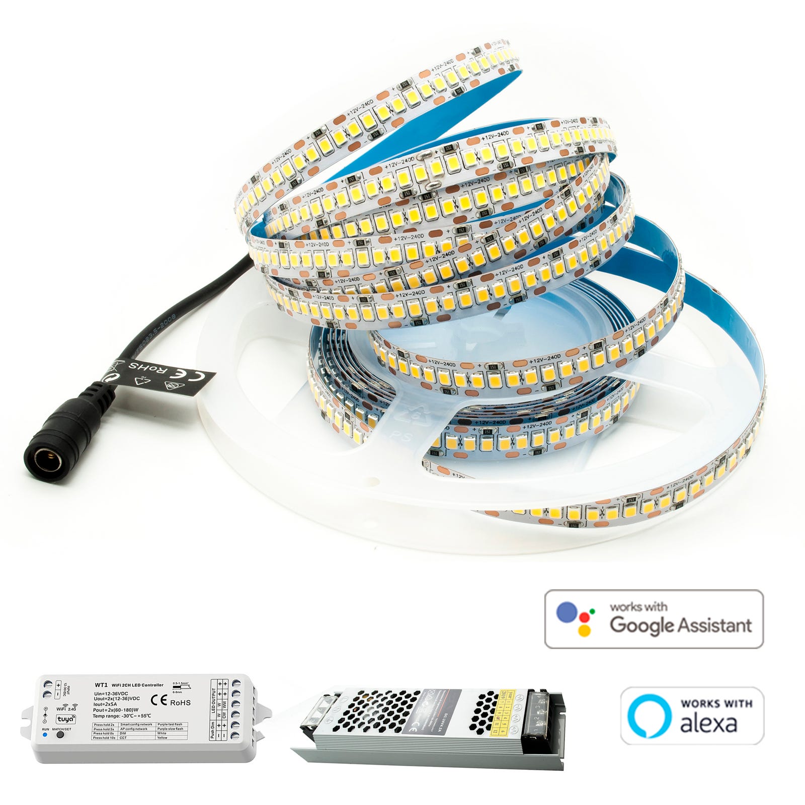 Ruban LED 6W/M RGB 12V 3 metres IP20 WIFI Compatible avec Alexa et Google  Home