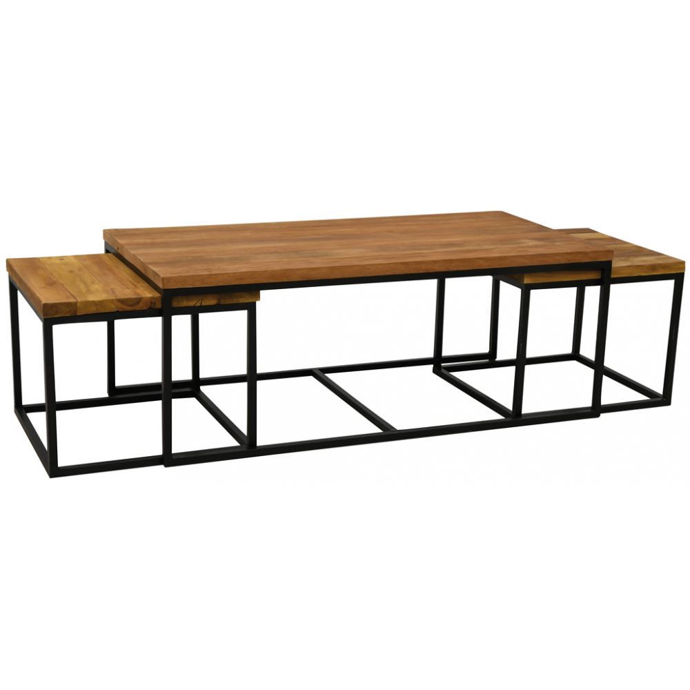 Tables basses modulables en bois recyclé et métal LOFT (Lot de 3) Aubry Gaspard Leroy Merlin