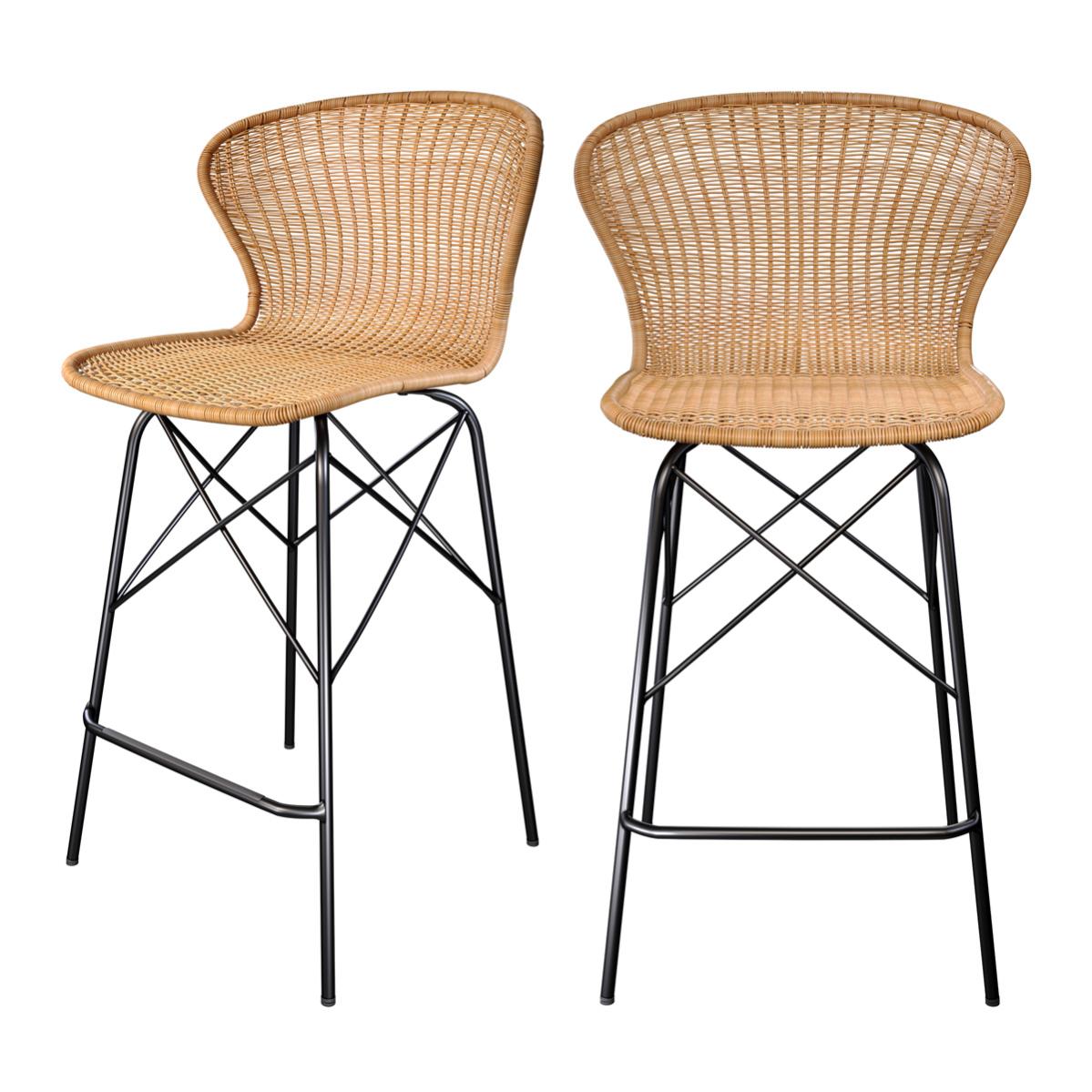 Chaise de bar Palma en résine tressée naturelle 63 cm (lot de 2