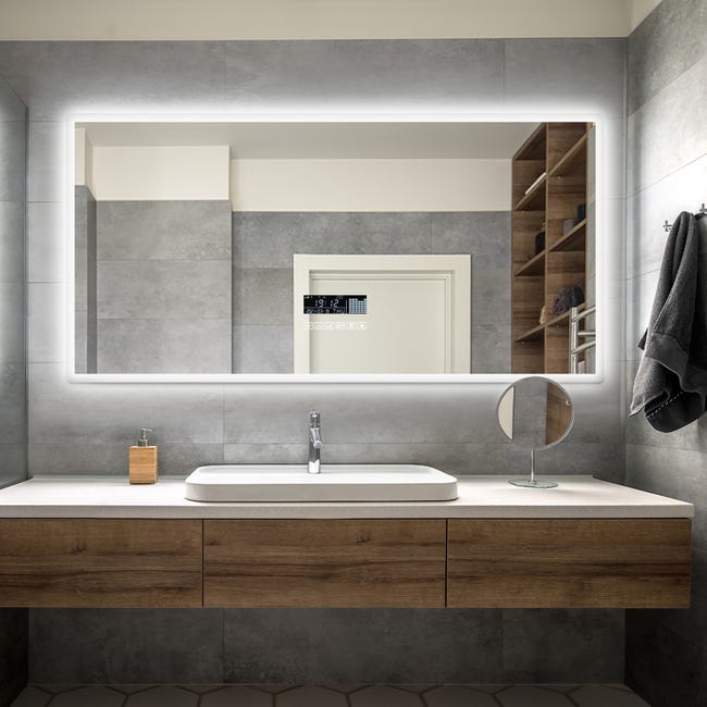 SIRHONA Miroir de salle de bains LED Miroir salle de bain avec prise de  courant Anti-buée avec éclairage Miroir grossissant 3X Blanc froid 90x70cm