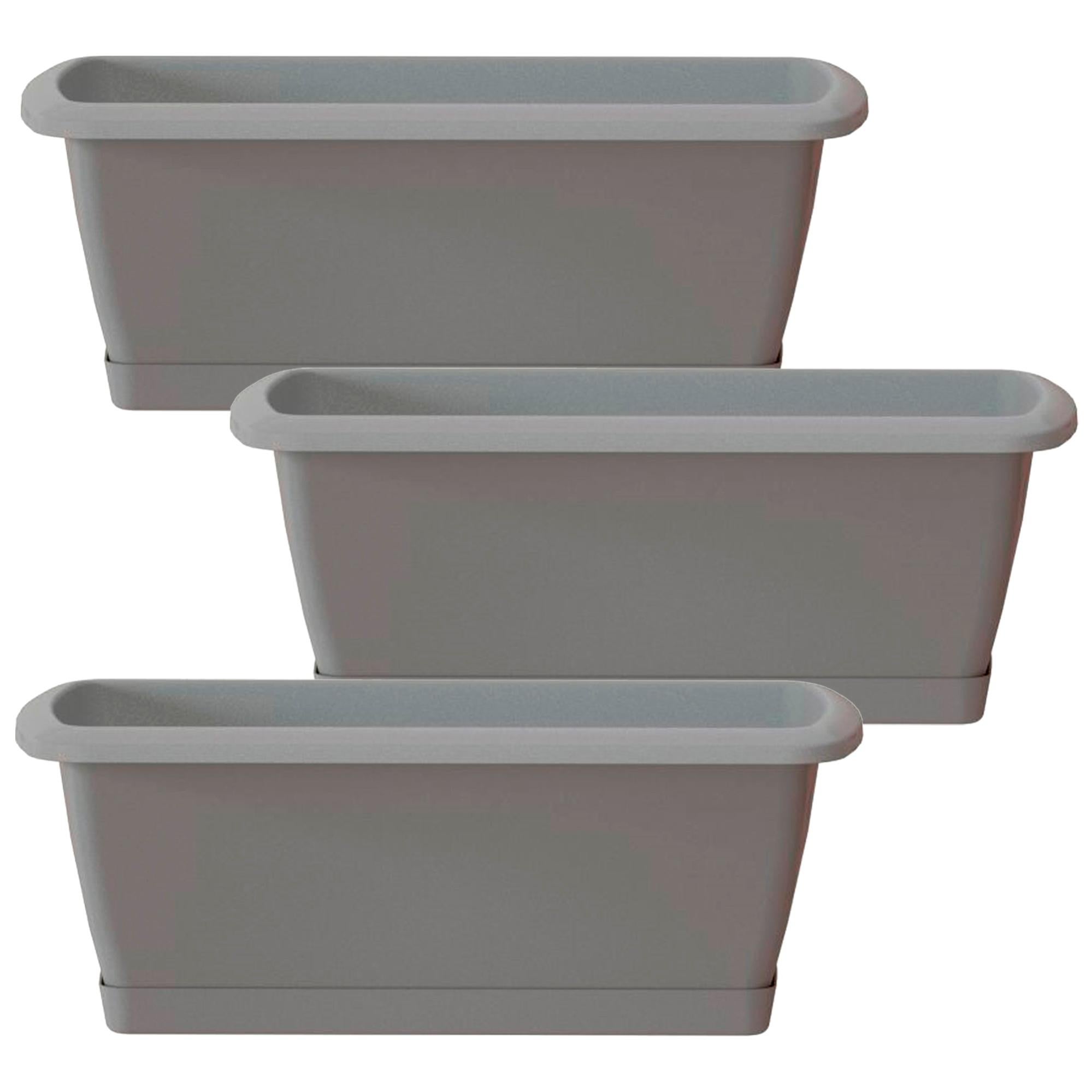 Set 3 Fioriere In Plastica Resistente Con Sottovaso - 35,5 Cm - Con Fori Di Drenaggio Per Esterno/Interno - 5