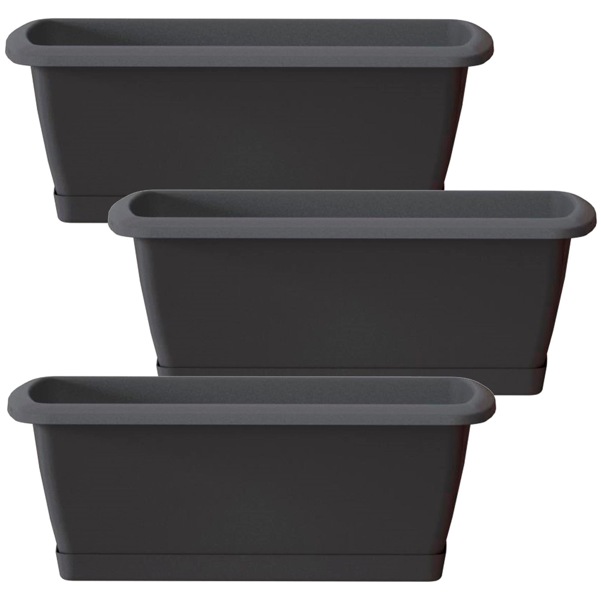 Fioriera Effetto Rattan In Plastica - Grande 40 Cm - Antracite - Resistente UV E Intemperie - Capacità 7 Litri - Prodotto In Polonia