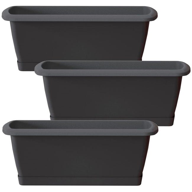 Fioriera Effetto Rattan In Plastica - Grande 40 Cm - Antracite - Resistente UV E Intemperie - Capacità 7 Litri - Prodotto In Polonia