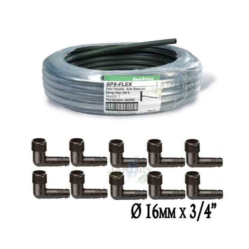 Pack Tubería Rain Bird SPXFlex 30 mts + 10 Codos 16mm x 3/4 Leroy Merlin