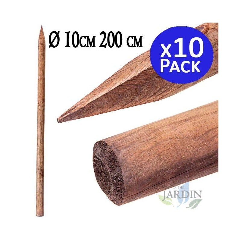 Pack 10 x Estaca para árboles Ø10 cm x 200cm, poste de madera redondos con  punta, empalizadas, estacas de fijación, tutores | Leroy Merlin