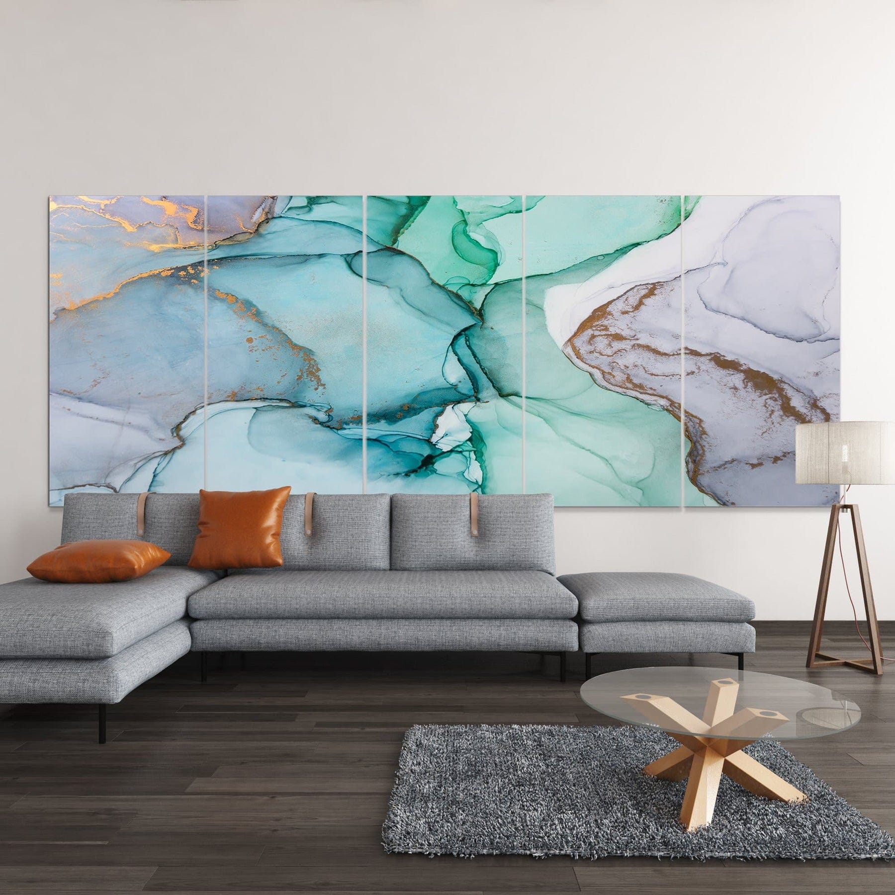 Marble Paper Mixed 5 panneaux (100x250cm taille totale) tableau  décoration murale salon, tableau abstrait, tableau deco