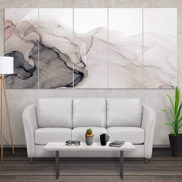 Toile imprimée, Dirty Marble Texture 5 panneaux (90x300cm taille totale)  tableau décoration murale salon, tableau abstrait, tableau deco