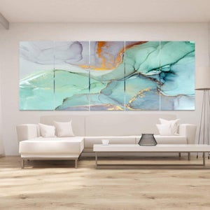 Tableau Peint à La Main Paysage été Couleurs Claires Or - Décoration Murale Salon 100x100 Cm - Peinture Acrylique Originale YS-Art