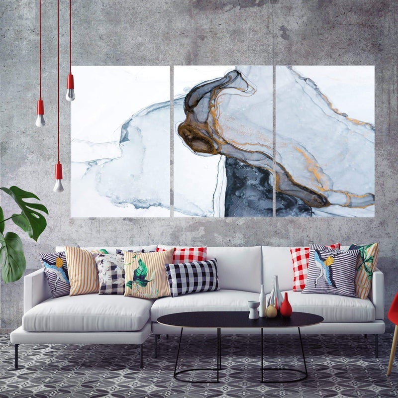 Ice Cracking 3 panneaux (90x60cm taille totale) tableau décoration murale  salon, tableau abstrait, tableau deco