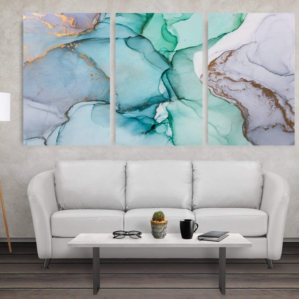 Marble Paper Mixed 5 panneaux (90x300cm taille totale) tableau décoration  murale salon, tableau abstrait, tableau deco
