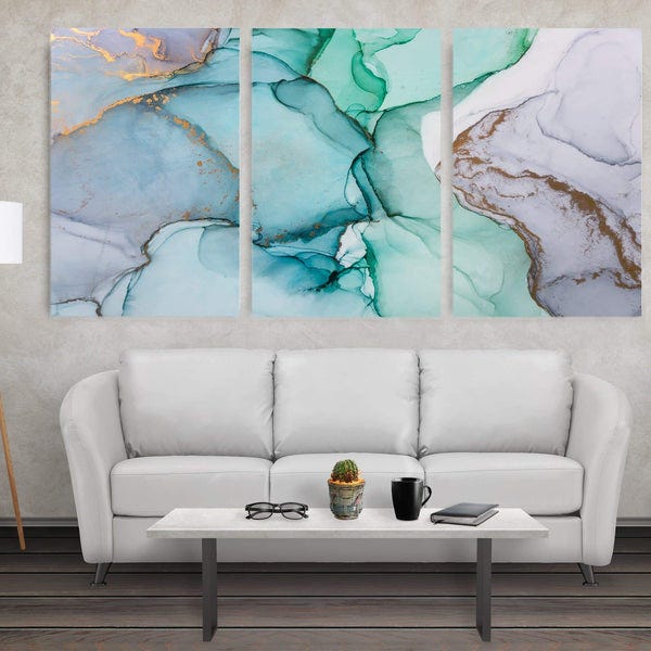 Marble Paper Mixed 3 panneaux (90x60cm taille totale) tableau décoration  murale salon, tableau abstrait, tableau deco