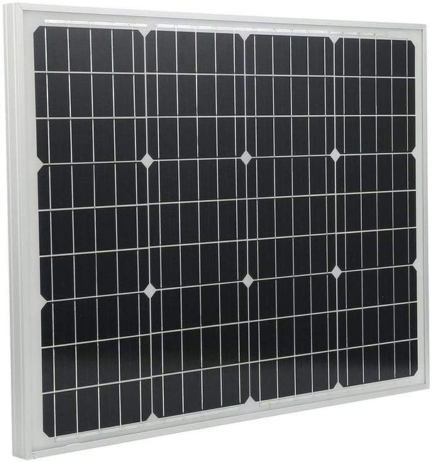Pannello Solare Fotovoltaico Monocristallino Da 50W 21V Con Pinze