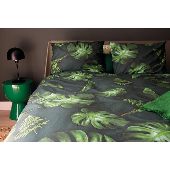 Parure de lit FORÊT TROPICALE - Vert & Terracotta - 240 x 220 cm