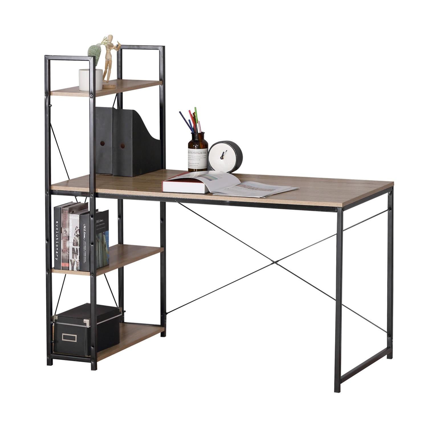Dunkan Scrivania In Legno E Metallo Con Libreria A 3 Ripiani 