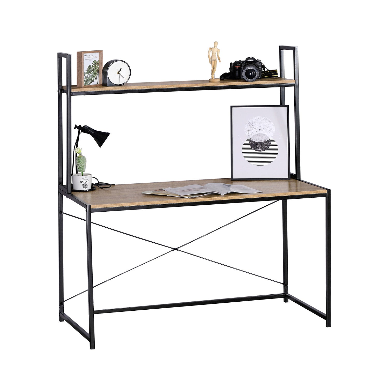 Barthy - scrivania in legno e metallo con ripiano - 120x60x138h cm