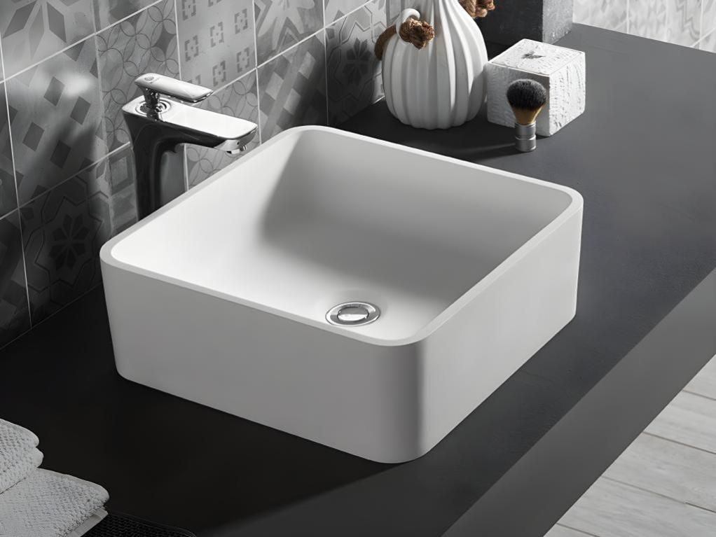 Vasque de salle de bain carrée en solid surface - 40 cm - Blanc - RUPA