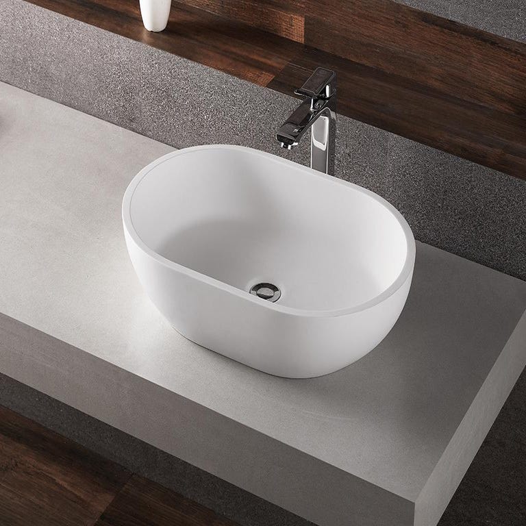 Vasque de salle de bain ovale en solid surface - Blanc - 58 cm