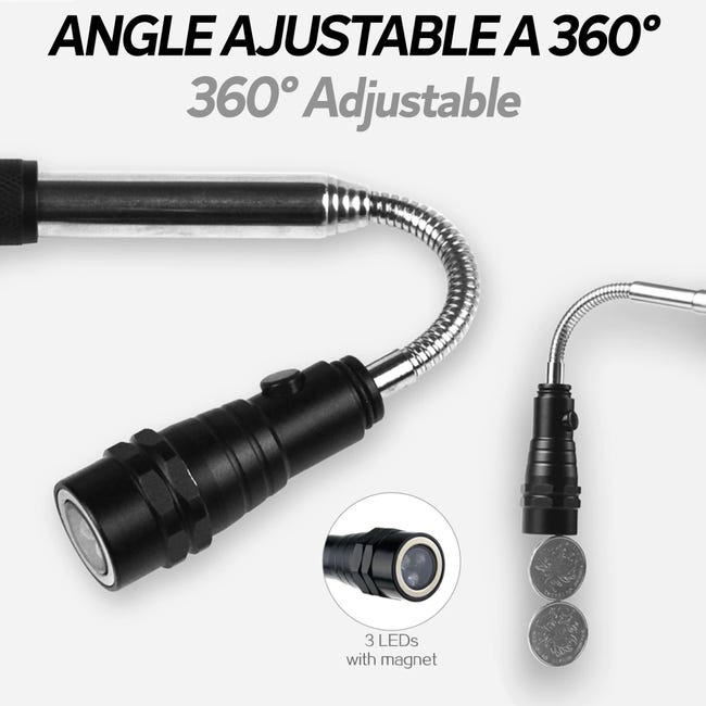 FISHTEC Lampe Torche Telescopique Tete Flexible et Orientable 360