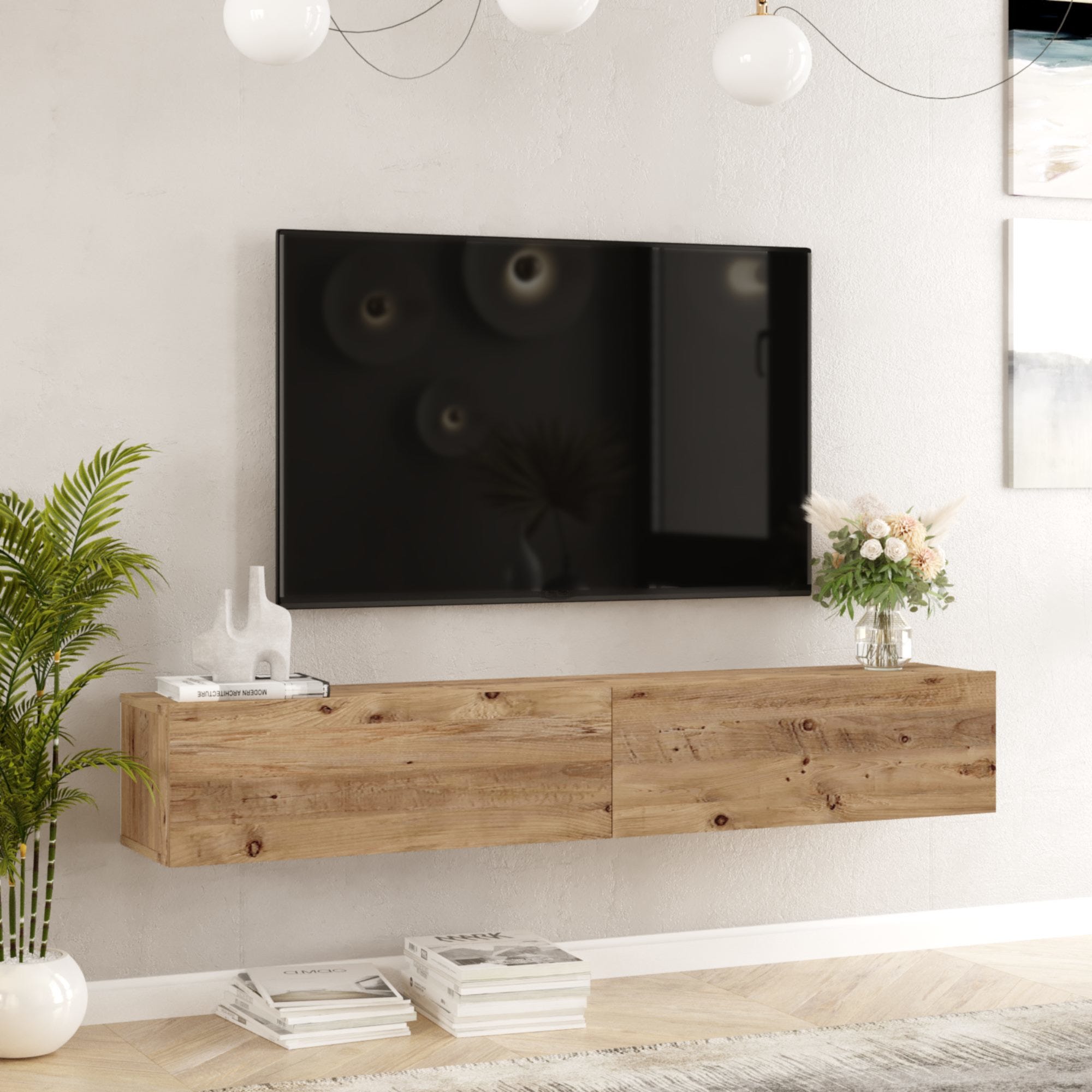 Mueble TV suspendido Lapinlahti Aglomerado 180x32x30 cm roble rústico  [en.casa]