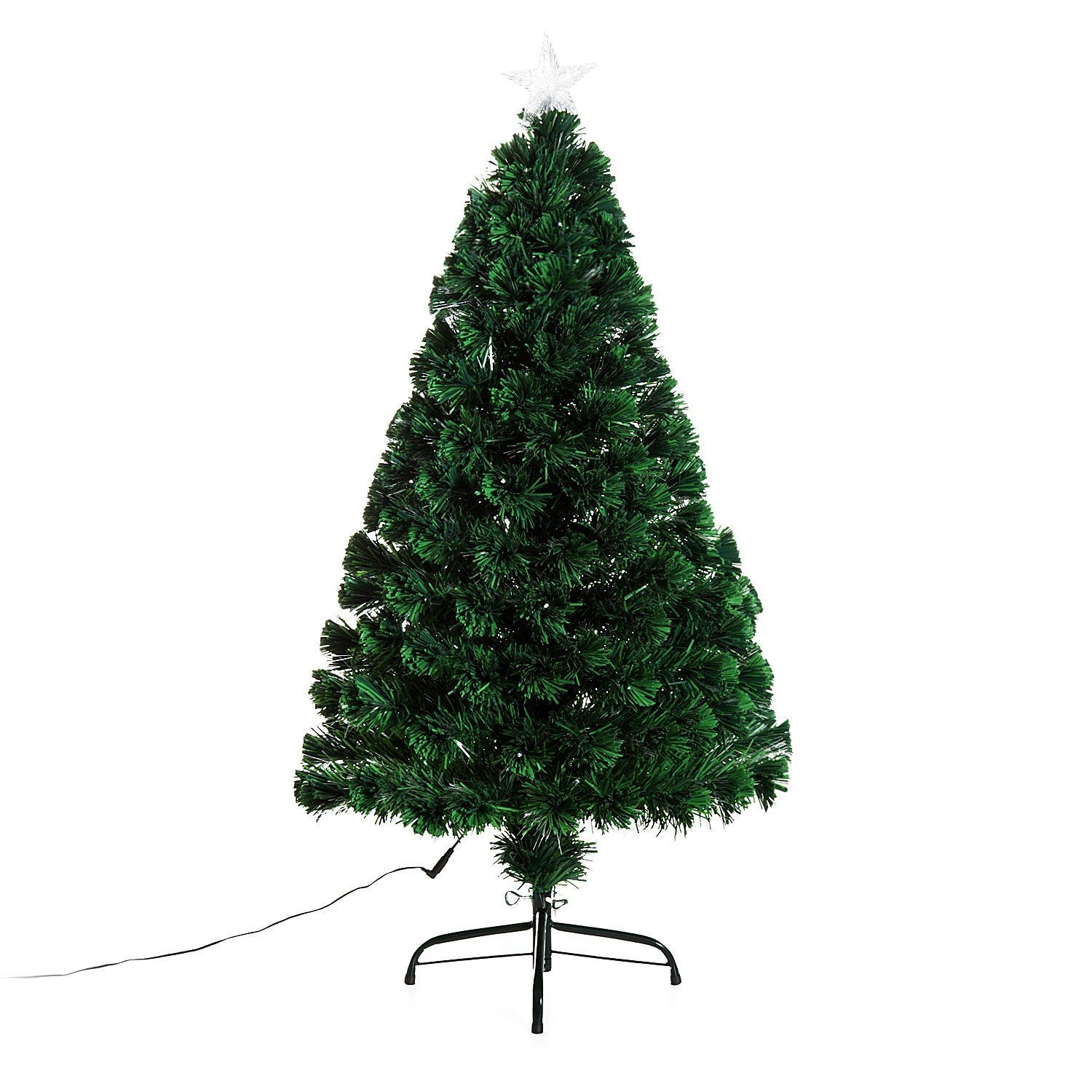 Albero Di Natale Con Luci Incorporate 120 Cm HOMCOM Albero di Natale 120cm con 130 Rami in Fibra Ottica e PVC e 16