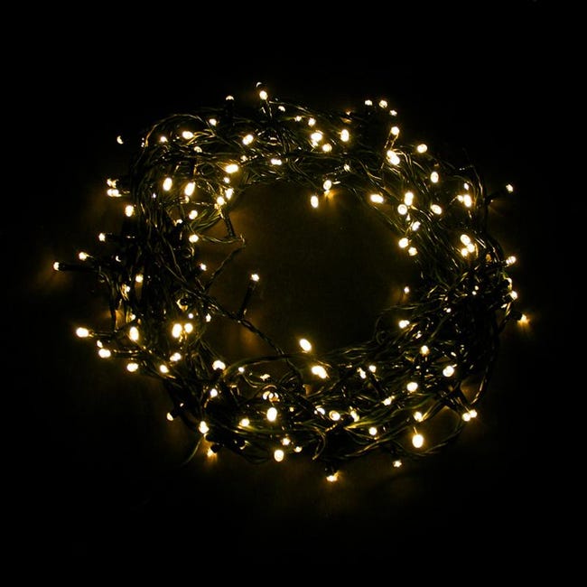 Guirlande Lumineuse à Piles 100 LED Blanc Chaud sur Câble Vert Foncé –