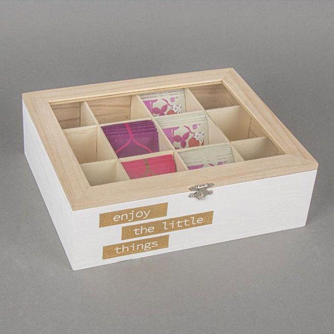 Rayher scatola porta bustine tè tisane in legno grezzo naturale 6 scomparti  21,5 x 18