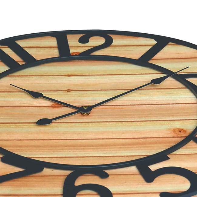 Reloj de Pared Vintage Negro Madera Clara 60cm Thinia Home