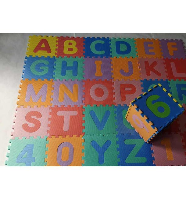 Suelo para niños puzle 31,5x31,5x1cms de goma Eva Letras,números. Pack 36  piezas Letras y números