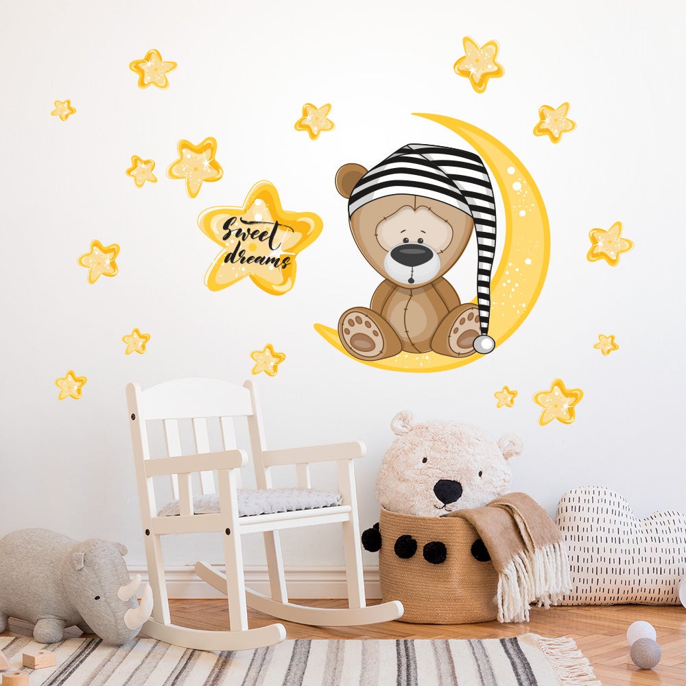 Orso e luna adesivo decorativo adesivi murali bambini per camera