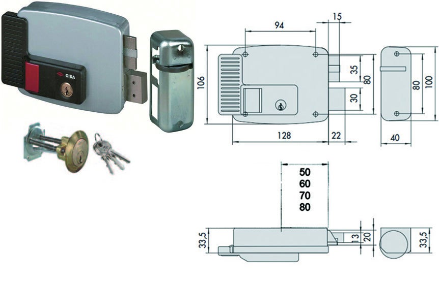 Elettroserratura Per Porte Legno Con Pulsante Interno 2 Mandate 11670 ...