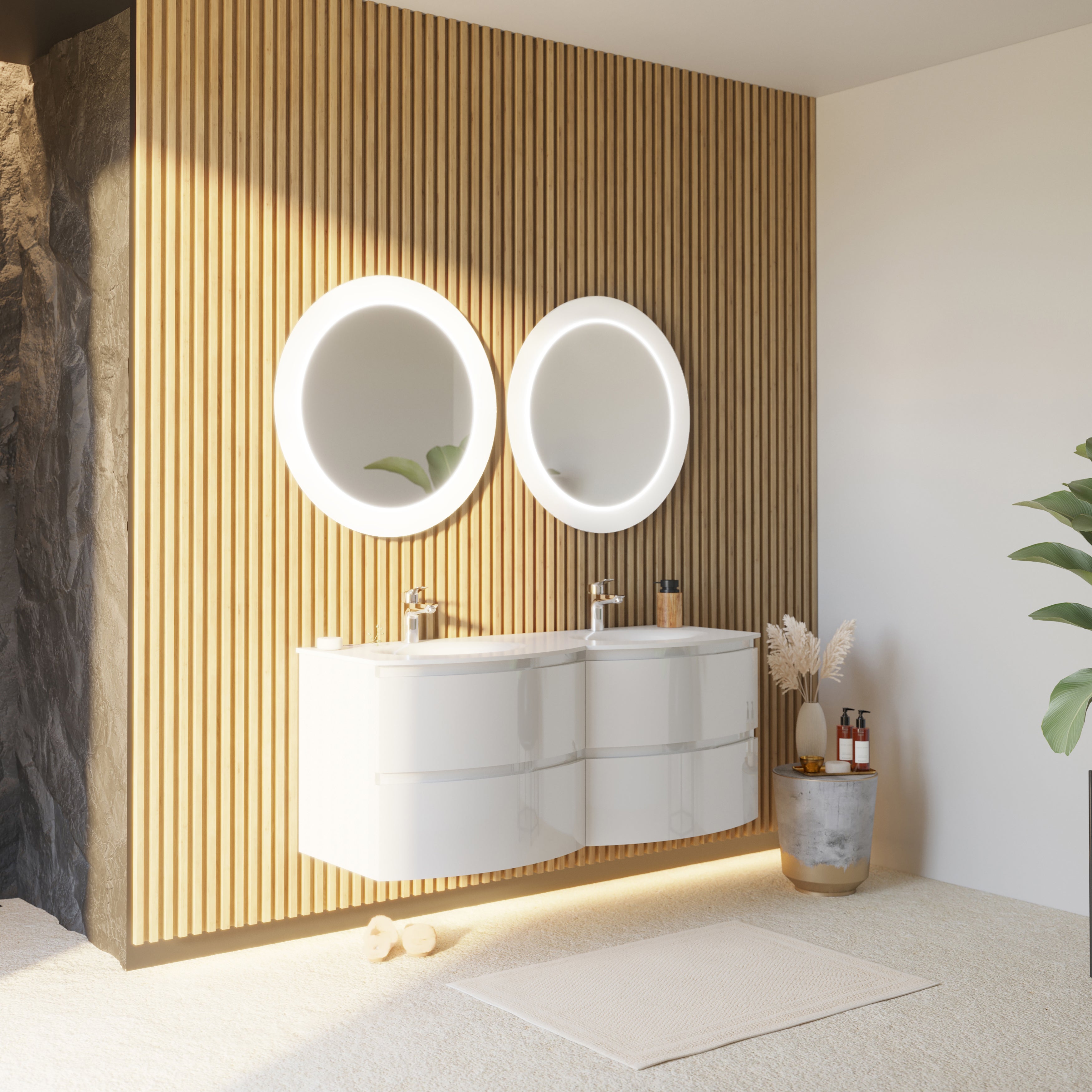 Mobile Bagno Sospeso Curvo Cm Bianco Lucido Con Specchi Led Los Angeles Leroy Merlin