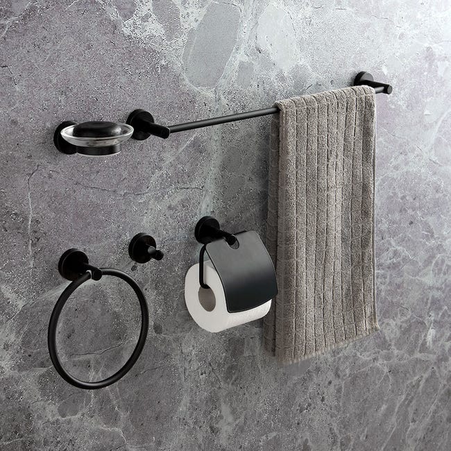 Composición completa de accesorios de baño negro mate Capannoli